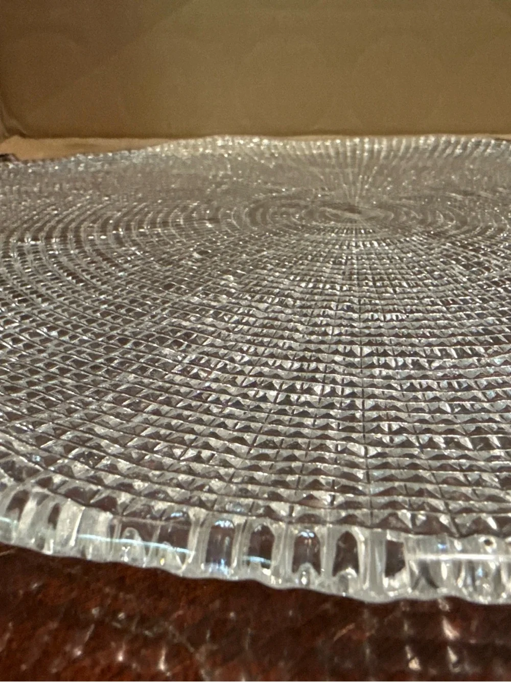 Crate & Barrel Rectangular-Textured Clear Glass 14” Serving Cheese Cake Platter